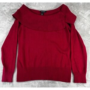 White House Black Market Sweater Women Large Red Off Shoulder 5% Cashmere